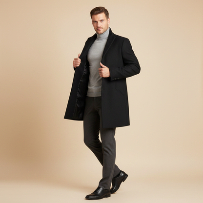 Men's Long Overcoat | Notched Lapel Stylish Design