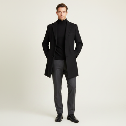 Men's Long Overcoat | Notched Lapel Stylish Design