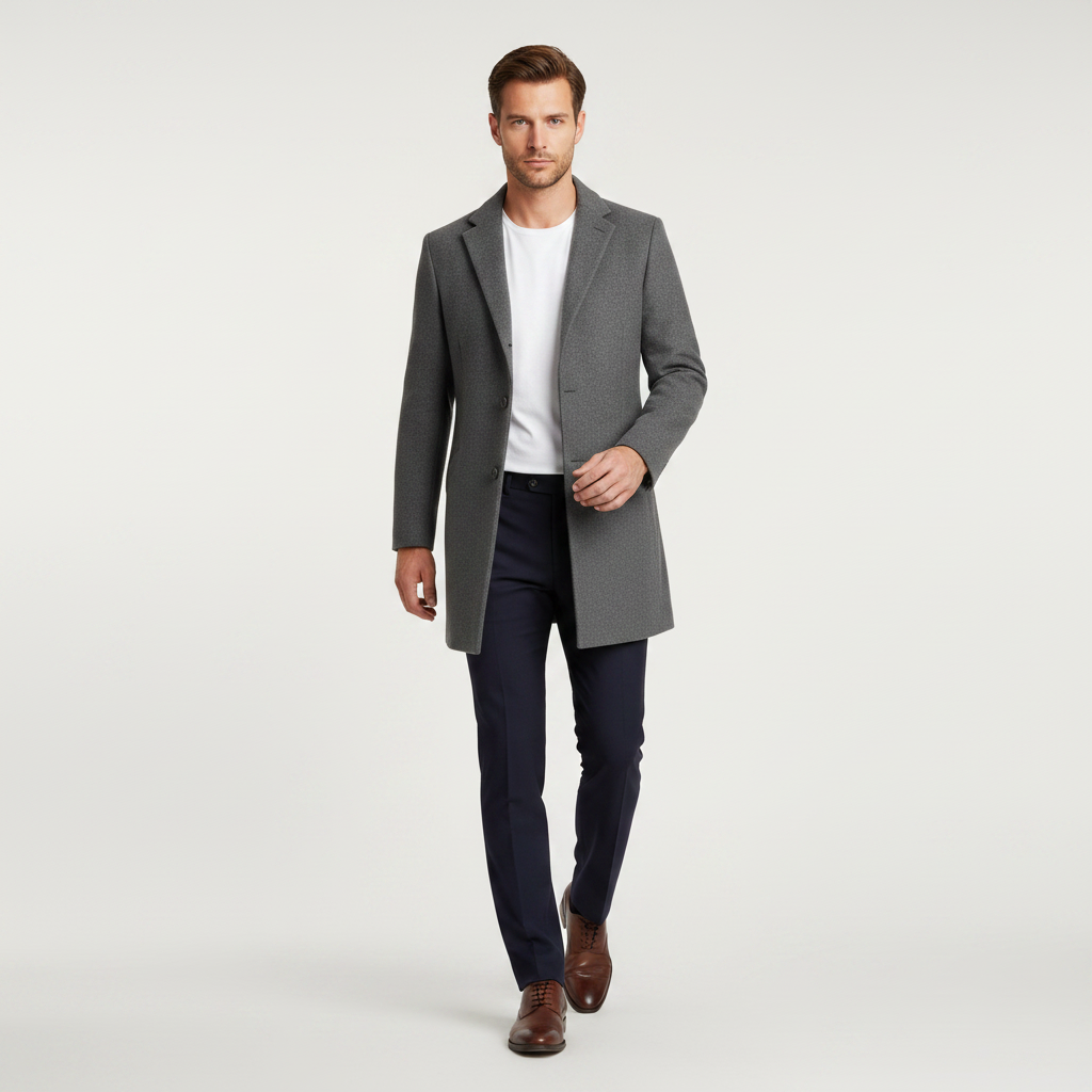 Men's Long Overcoat | Notched Lapel Stylish Design