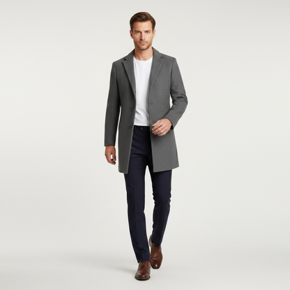 Men's Long Overcoat | Notched Lapel Stylish Design