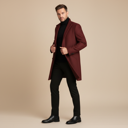 Men's Long Overcoat | Notched Lapel Stylish Design
