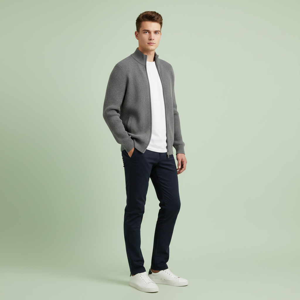 Men's Slim Fit Zip Cardigan | Stylish Ribbed Knit