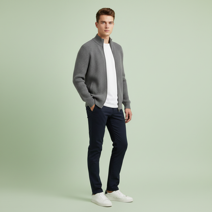 Men's Slim Fit Zip Cardigan | Stylish Ribbed Knit
