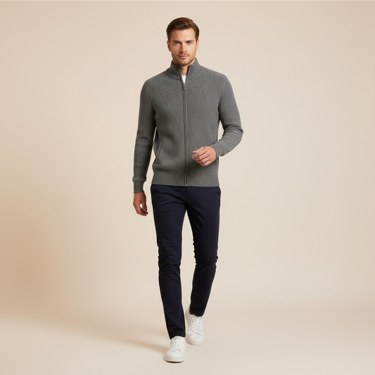 Men's Slim Fit Zip Cardigan | Stylish Ribbed Knit