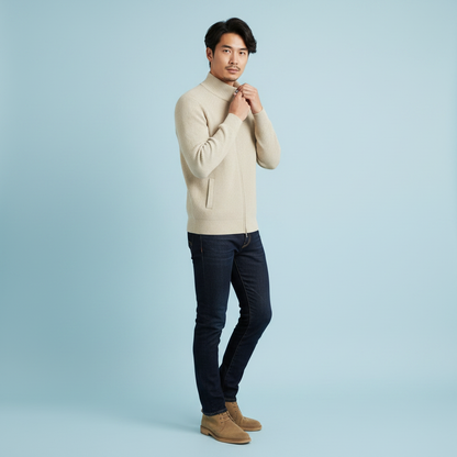 Men's Slim Fit Zip Cardigan | Stylish Ribbed Knit