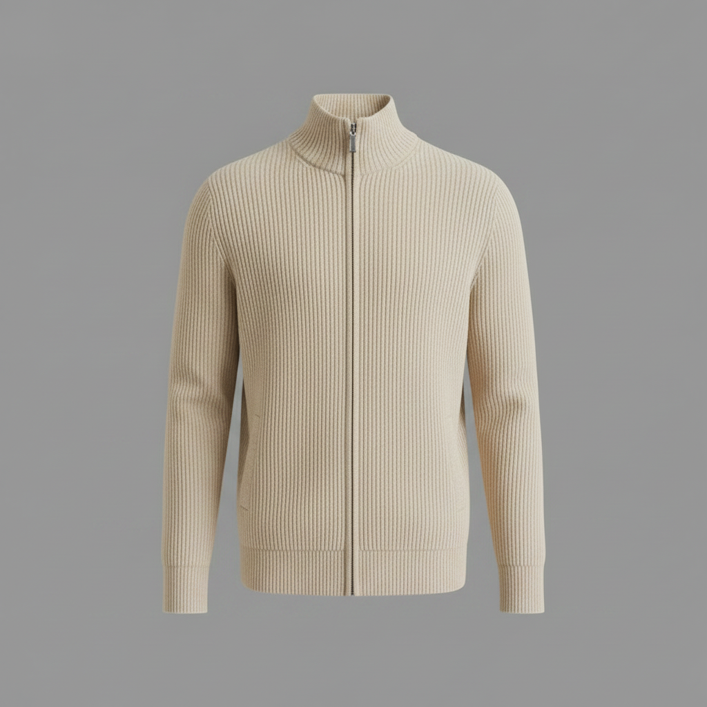 Men's Slim Fit Zip Cardigan | Stylish Ribbed Knit