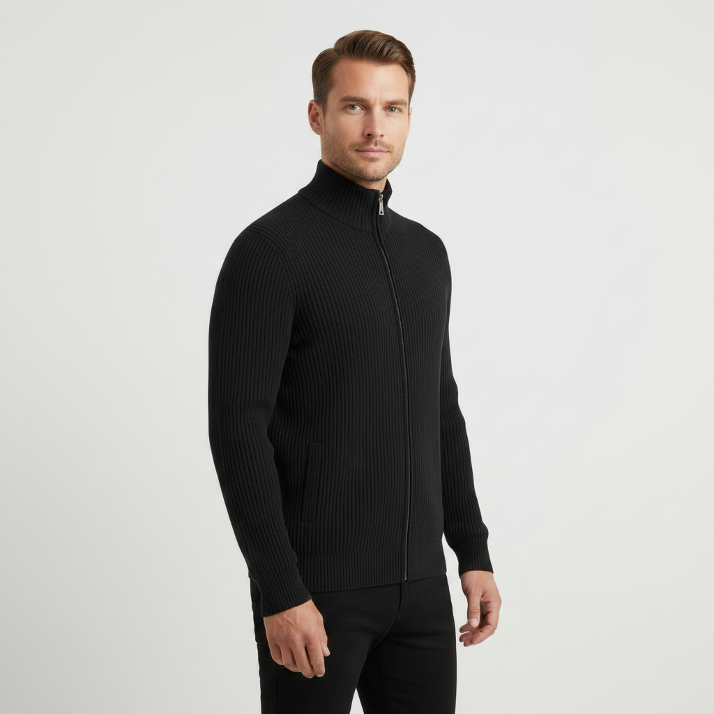 Men's Slim Fit Zip Cardigan | Stylish Ribbed Knit