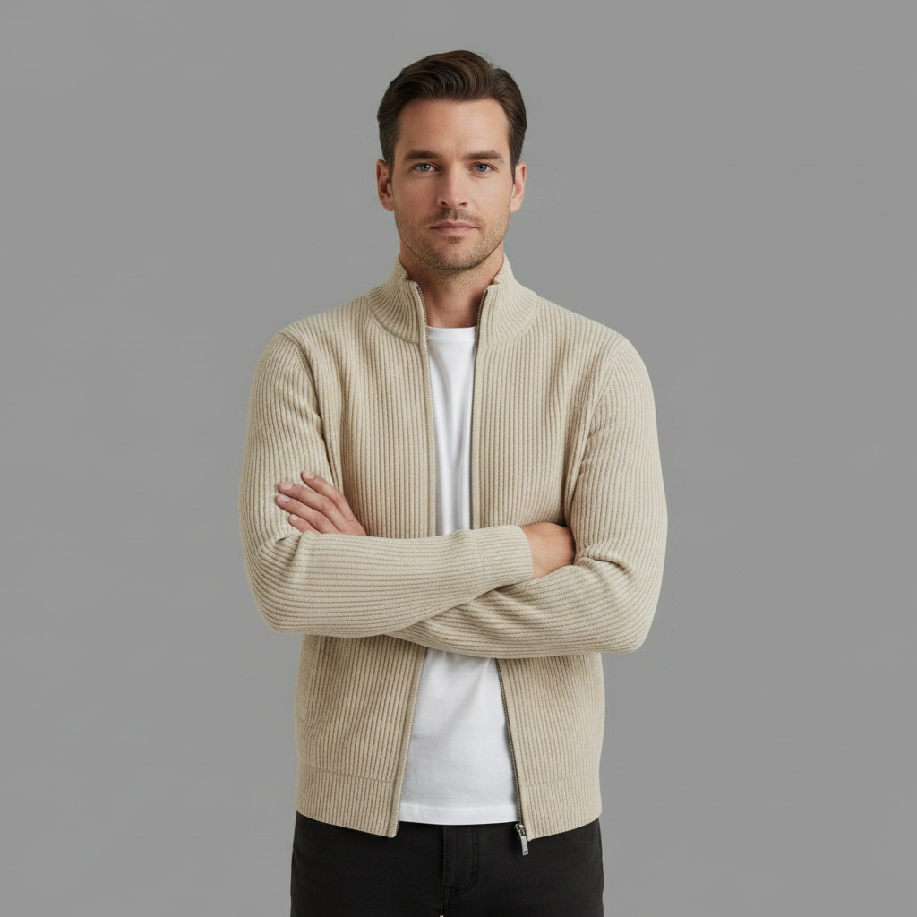 Men's Slim Fit Zip Cardigan | Stylish Ribbed Knit