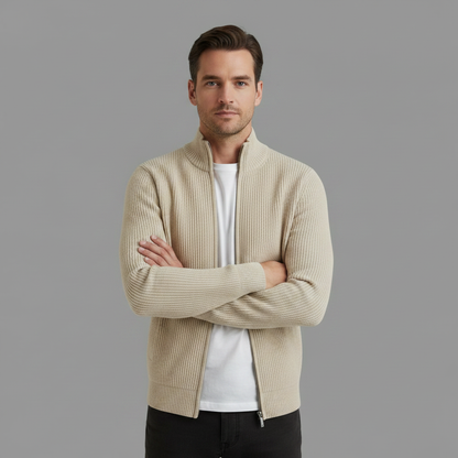 Men's Slim Fit Zip Cardigan | Stylish Ribbed Knit