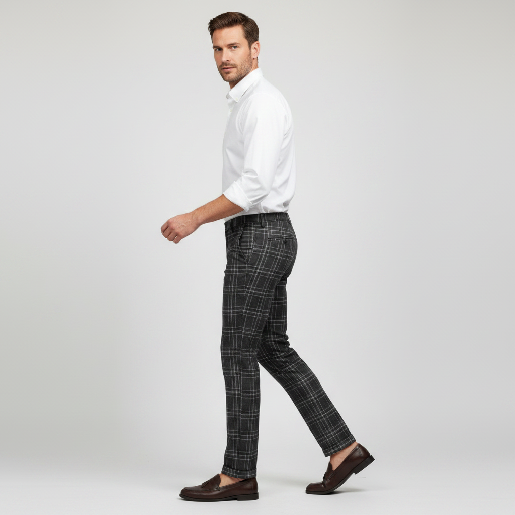 Sasha Checked Chino Pants | Men's Casual Trousers