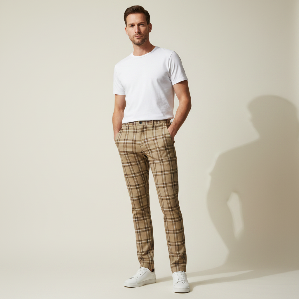 Sasha Checked Chino Pants | Men's Casual Trousers